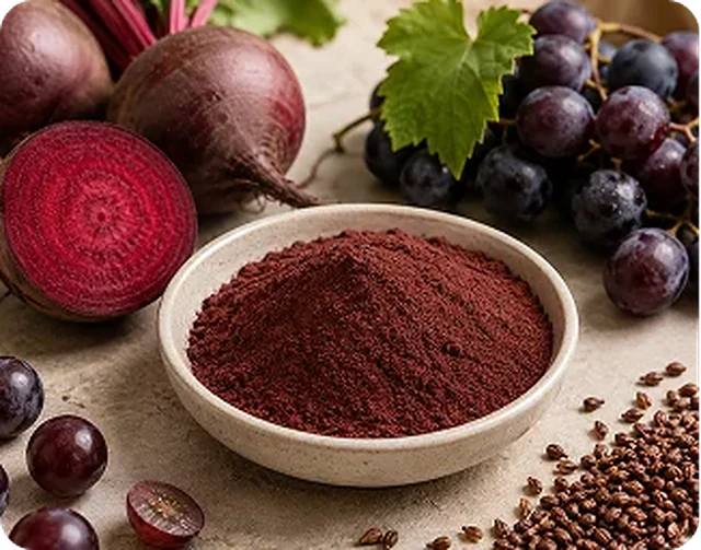 Grape skin powder next to the fruit it is pressed from.